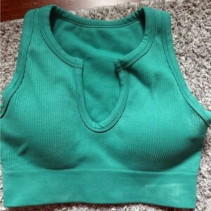 Green Sleeveless Ribbed Women's Top